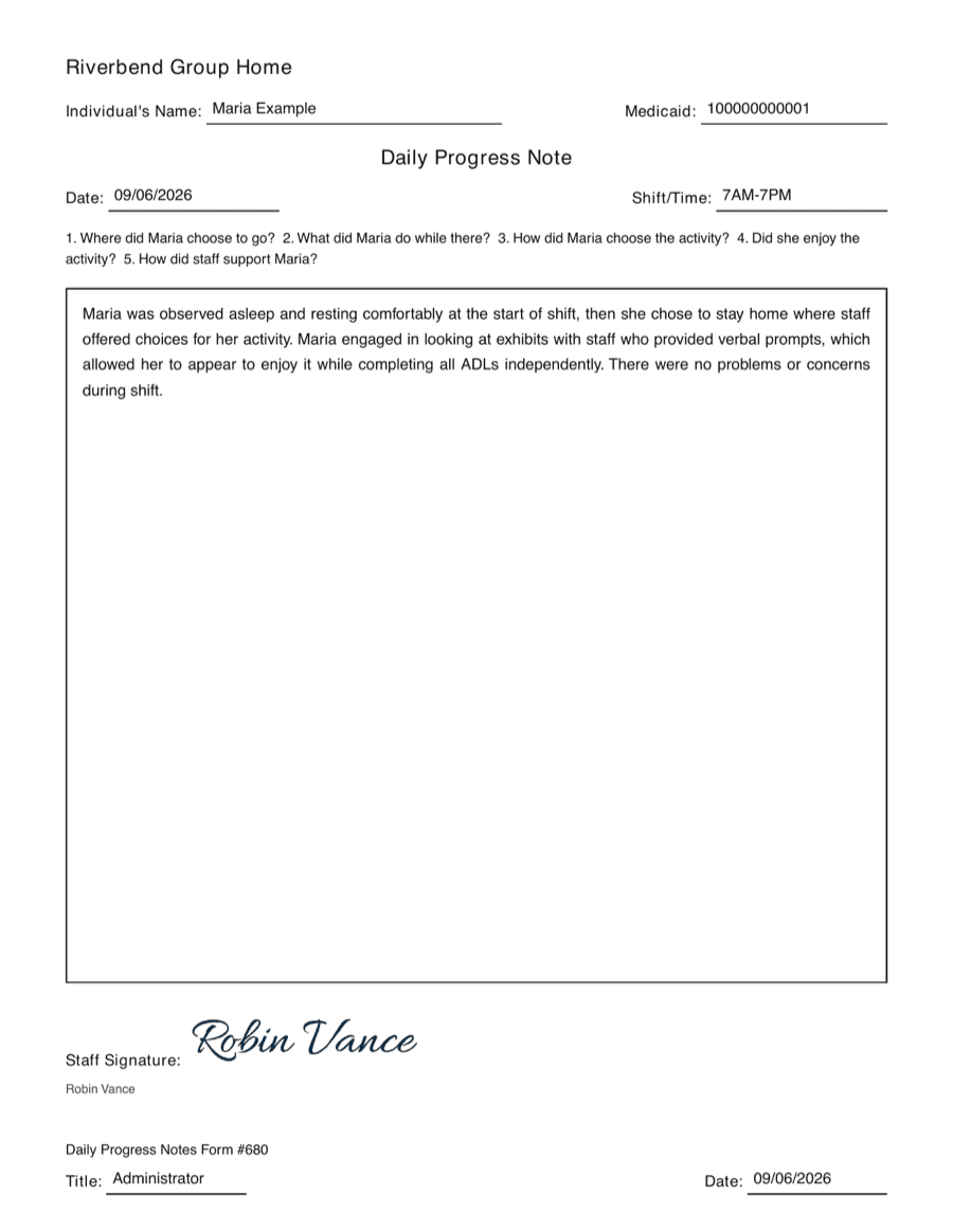 It prints on your letterhead. Your legal name, your logo, your address — ready for the binder or the licensing specialist.